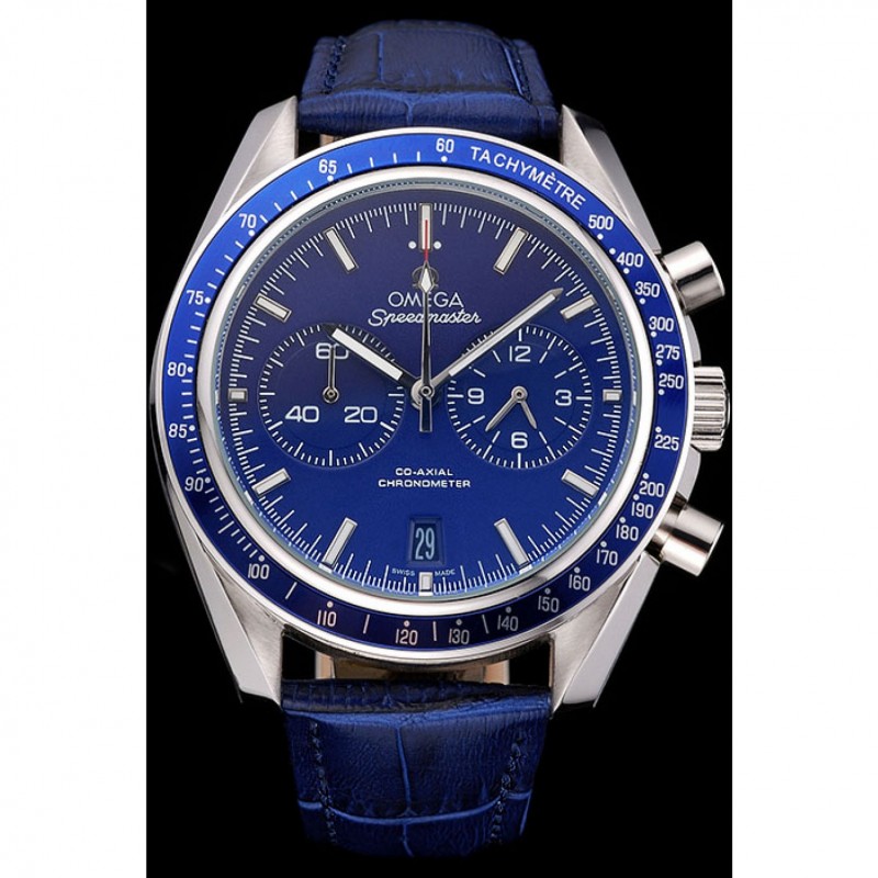 Omega Speedmaster Blue Dial Stainless Steel Case Blue Leather Strap 622808-1