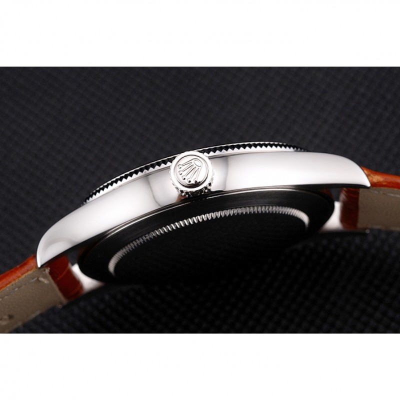 Swiss Rolex Datejust Blue Dial Stainless Steel Case Light Brown Leather Strap-8