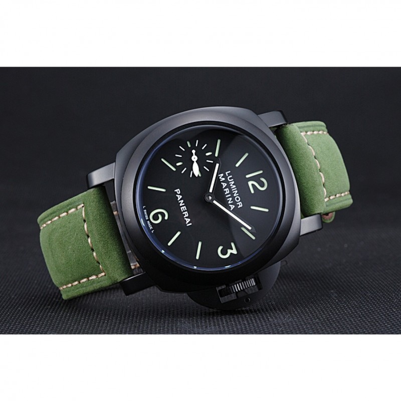 Panerai Luminor Marina Ion Plated Stainless Steel Bezel Green Leather Bracelet 622312-3