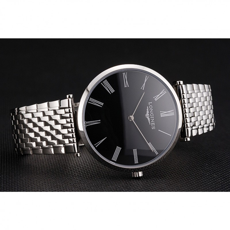 Swiss Longines Grande Classique Black Dial Roman Numerals Stainless Steel Case And Bracelet-3