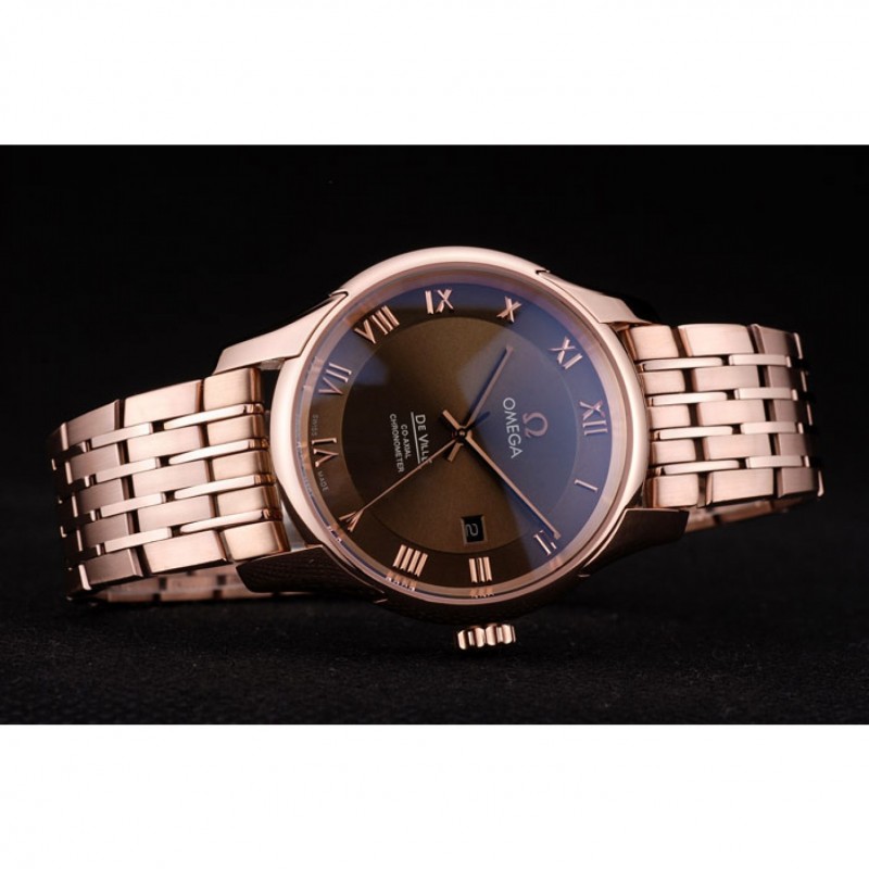 Best Replica Watches Omega Swiss DeVille Rose Gold Bezel Roman Numbers Brown Dial 7610-3