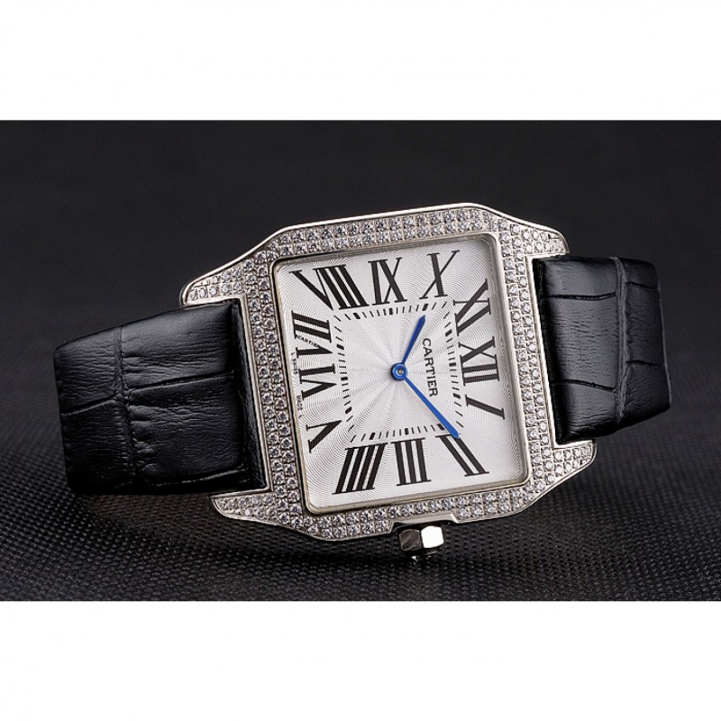 Best Replica Watches Cartier Santos 100 Diamond Silver Bezel 621924-4