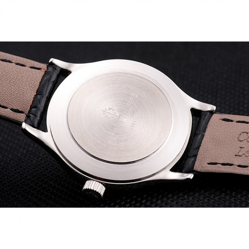 Patek Philippe Calatrava White Dial Roman Numerals Stainless Steel Case Black Leather Strap-7