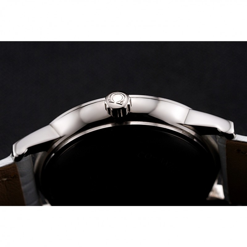 Omega De Ville Prestige Small Seconds White Dial Diamond Bezel Stainless Steel Case White Leather Strap-8