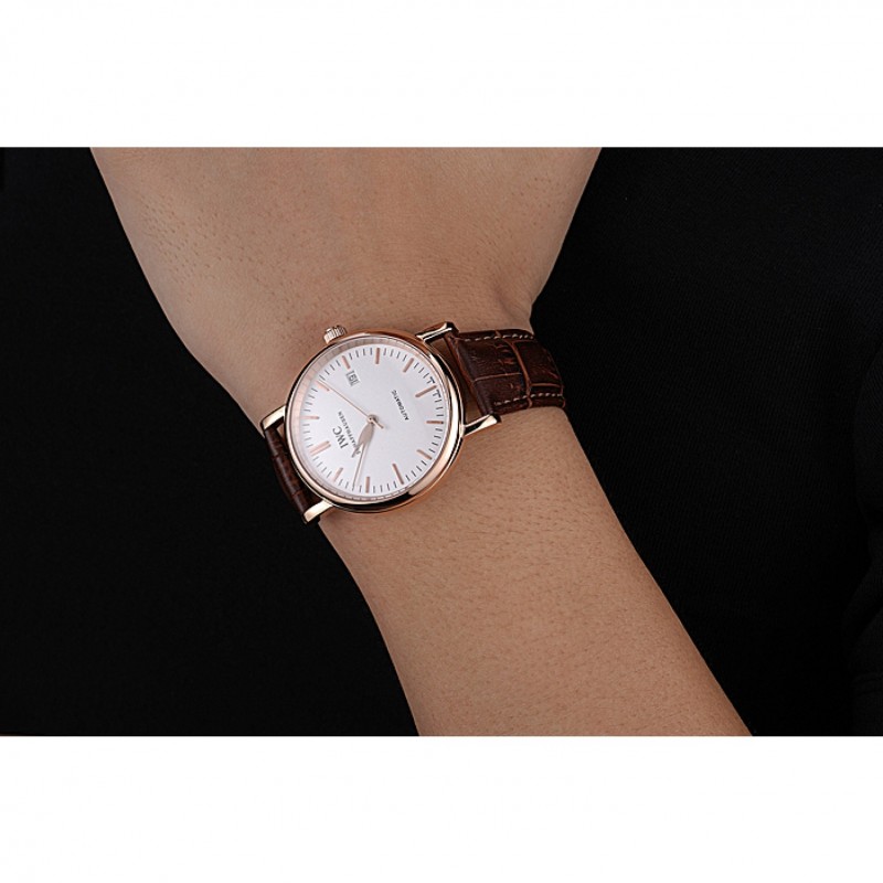 Swiss IWC Portofino Gold Case White Dial Brown Leather Bracelet 622668-7