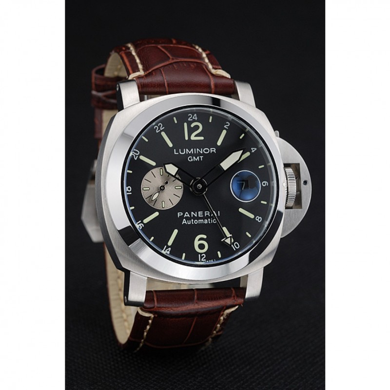 Panerai Luminor GMT Black Dial Brown Leather Bracelet-2