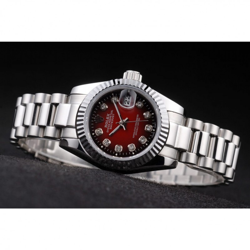 Rolex Datejust Polished Stainless Steel Two Tone Red Dial-4