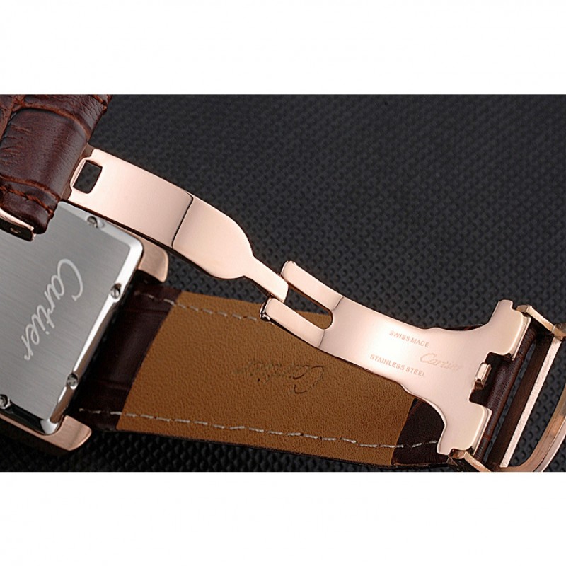 Cartier Tank MC Black Dial Gold Case Brown Leather Strap 622582-8