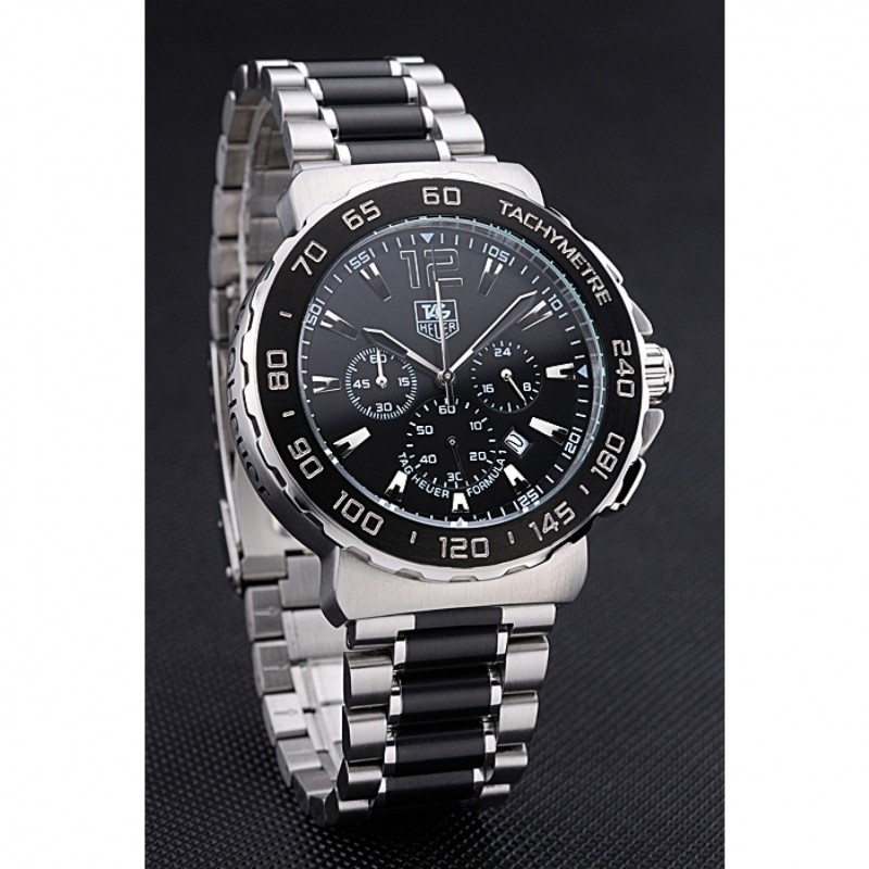 Cheap Replica Watches Tag Heuer Formula 1 Chronograph Black Dial Black Bezel Two Tone Stainless Steel Band 622412-2