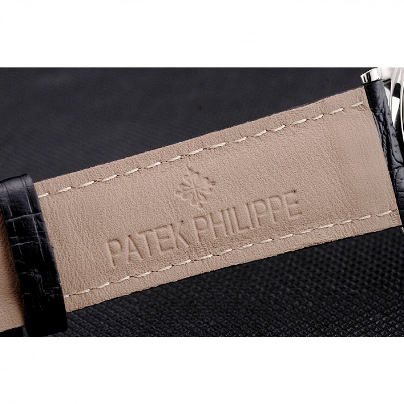 Best Replica Watches Swiss Patek Philippe Calatrava Black Dial Diamond Bezel Stainless Steel Case Black Leather Strap-6
