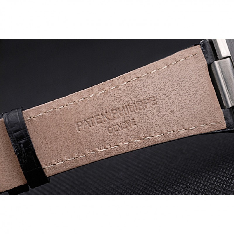 Patek Philippe Nautilus White Dial Brushed Stainless Steel Case Black Leather Strap-7