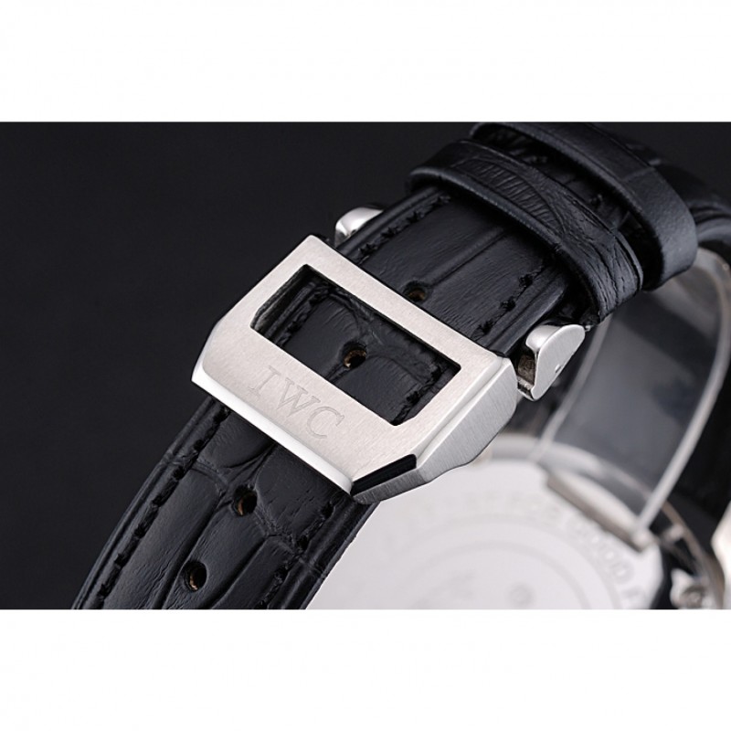 IWC Portugieser Chronograph Black Diamond Dial Black Leather Bracelet-5