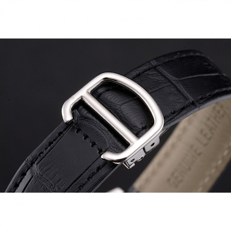 Cartier Tortue Large Date Black Dial Stainless Steel Case Black Leather Strap-5