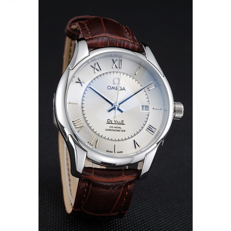 Best Replica Watches Omega DeVille Silver Dial Stainless Steel Case Brown Leather Strap 622830-2