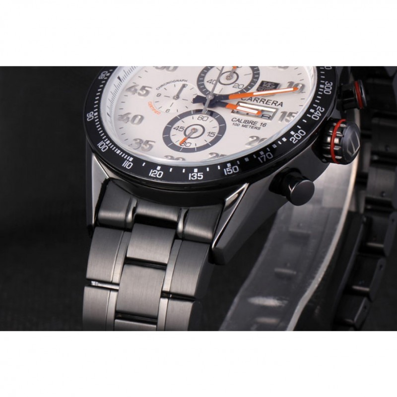 AAA Replica Watches Tag Heuer Carrera Ion Plated Stainless Steel Bracelet White Dial 801444-5