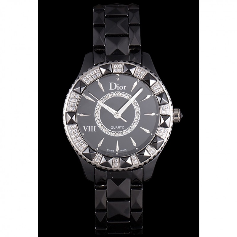 AAA Dior VIII Diamond Encrusted Black Bezel Black Bracelet cd09 621362-1