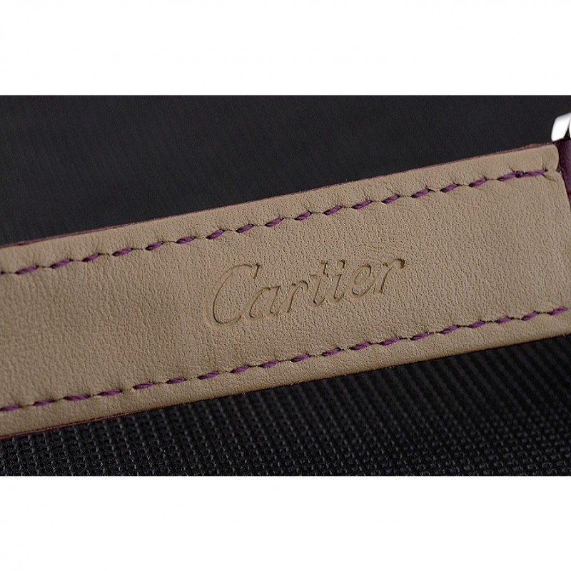 Cartier Ronde White Dial Stainless Steel Case Purple Leather Strap-8