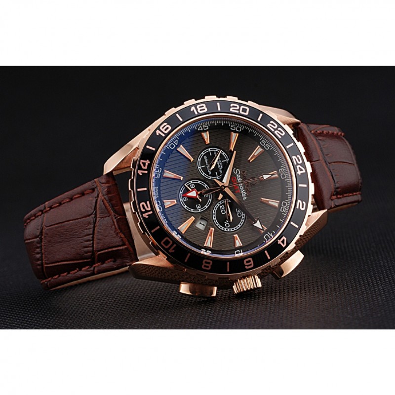 Omega Seamaster Aqua Terra Chrono GMT Teak-Grey Dial Brown Leather Bracelet 622536-3