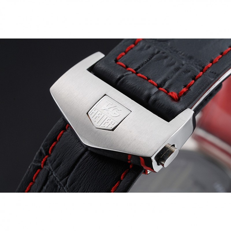Luxury Replica Watches Tag Heuer Monaco Black-Green Perforated Leather Strap Black Dial 80308-7