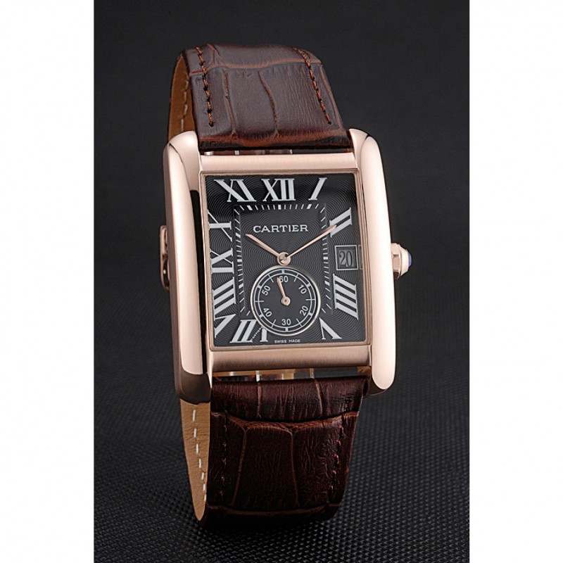 Cartier Tank MC Black Dial Gold Case Brown Leather Strap 622582-2
