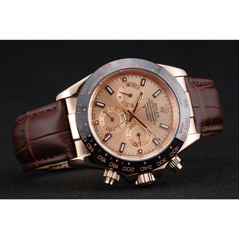 High End Rolex Cosmograph Daytona Brown Dial Rose Gold Case Brown Leather Bracelet 1454243-4