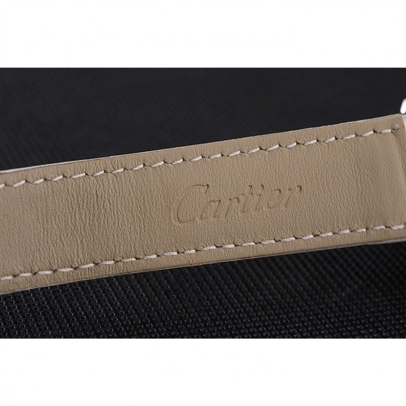 Cartier Ronde White Dial Stainless Steel Case White Leather Strap-7
