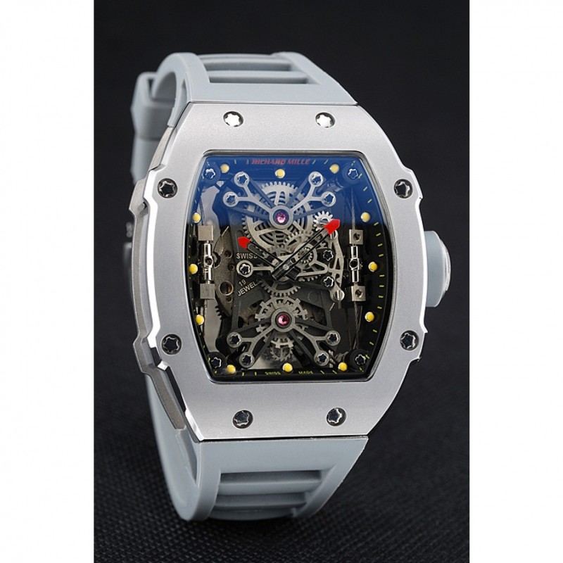 High End Replica Watches Richard Mille Tourbillion Rafael Nadal RM 27-01 Silver Case White Rubber Bracelet 1454255-2