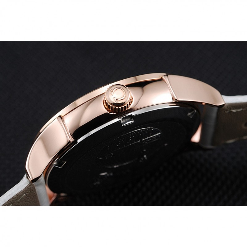 High Quality Replica Watches Omega DeVille Prestige White Dial Gold Diamond Case White Leather Bracelet 1454122-8
