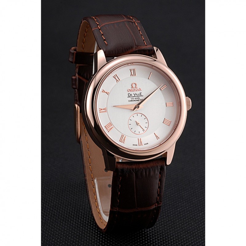 Omega DeVille Prestige Small Seconds White Dial Gold Case Brown Leather Bracelet 622603-2