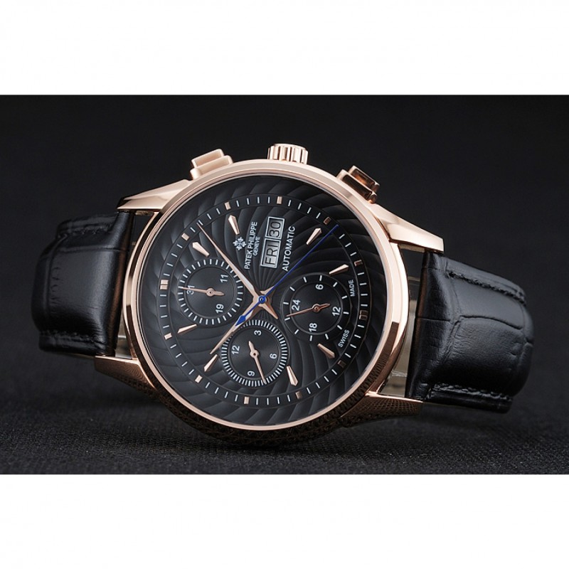 Patek Philippe Grand Complications Black Dial Gold Case Black Leather Bracelet 1454238-3