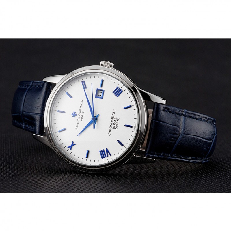 Vacheron Constantin Patrimony Chronometre Royal White Dial Stainless Steel Case Blue Leather Strap-3
