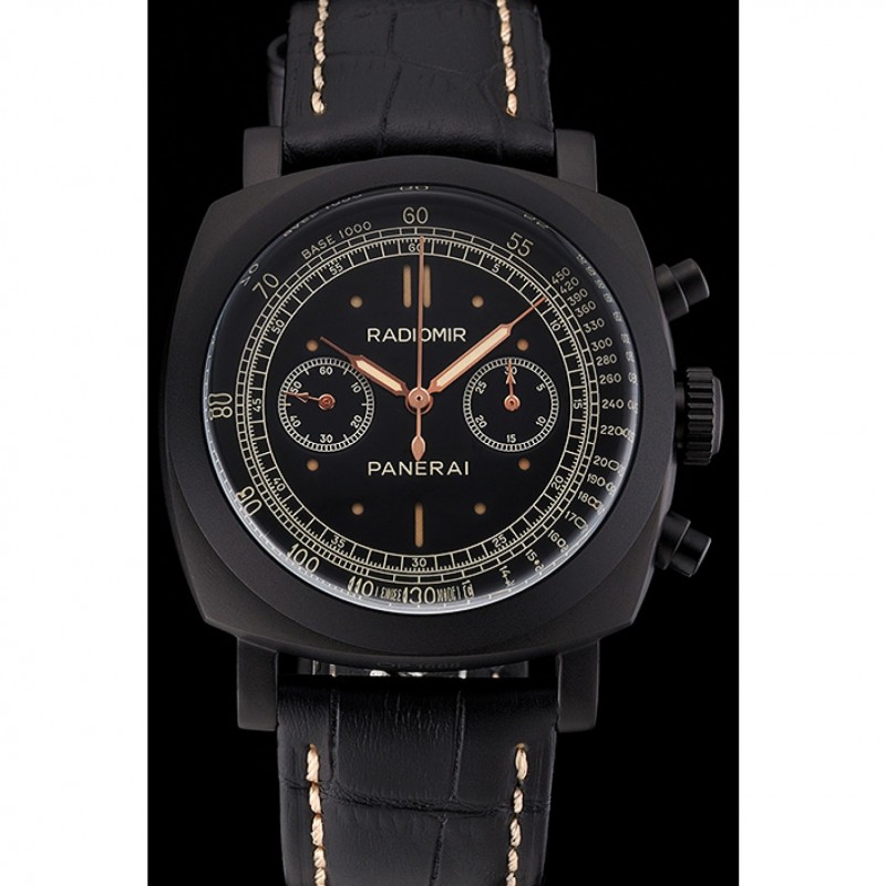 Swiss Panerai Radiomir 1940 Chronograph Black Dial Black Ionized Case Black Leather Strap-1