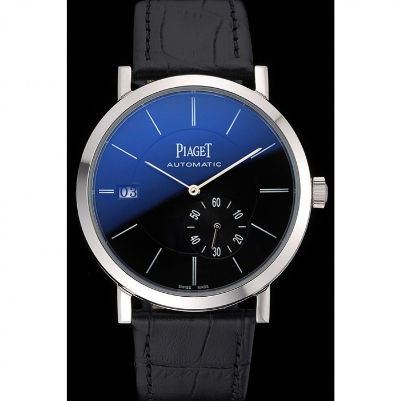 Best Replica Watches Piaget Altiplano Silver Case Black Dial Black Leather Bracelet 622629-1
