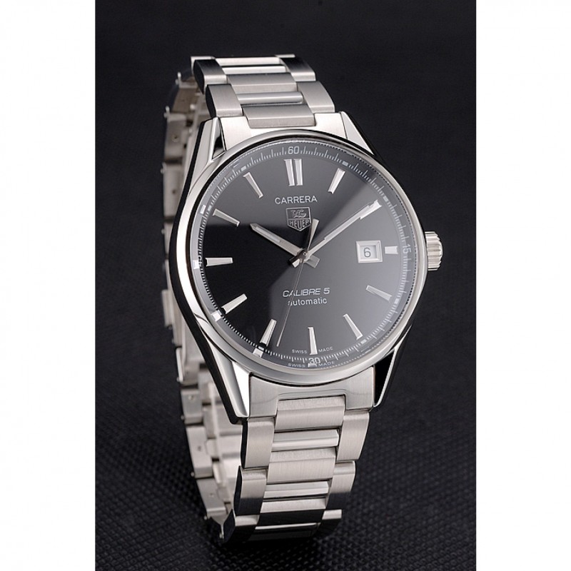 Swiss Tag Heuer Carrera Calibre 5 Black Dial Stainless Steel Case And Bracelet-2