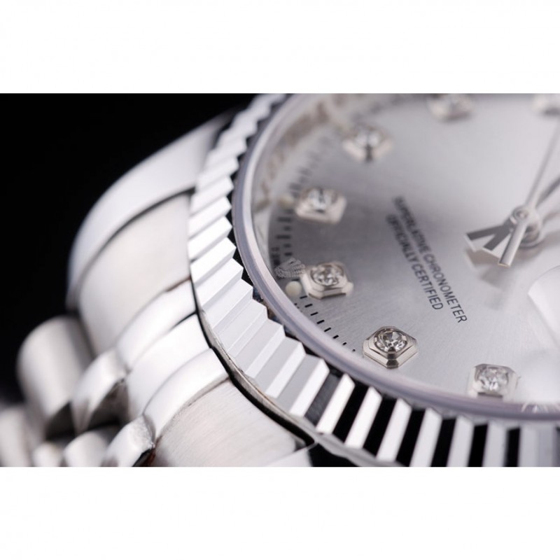Rolex Datejust Silver Dial Diamonds Ribbed Bezel 7455-8