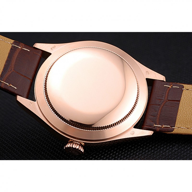 High End Replica Watches Rolex Cellini White Rose Dial Gold Case Brown Leather Bracelet 622725-7
