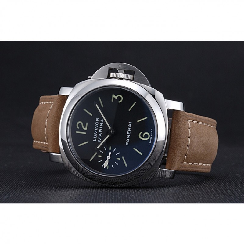 AAA Replica Watches Panerai Luminor Marina Stainless Steel Bezel Khaki Leather Bracelet 622311-3