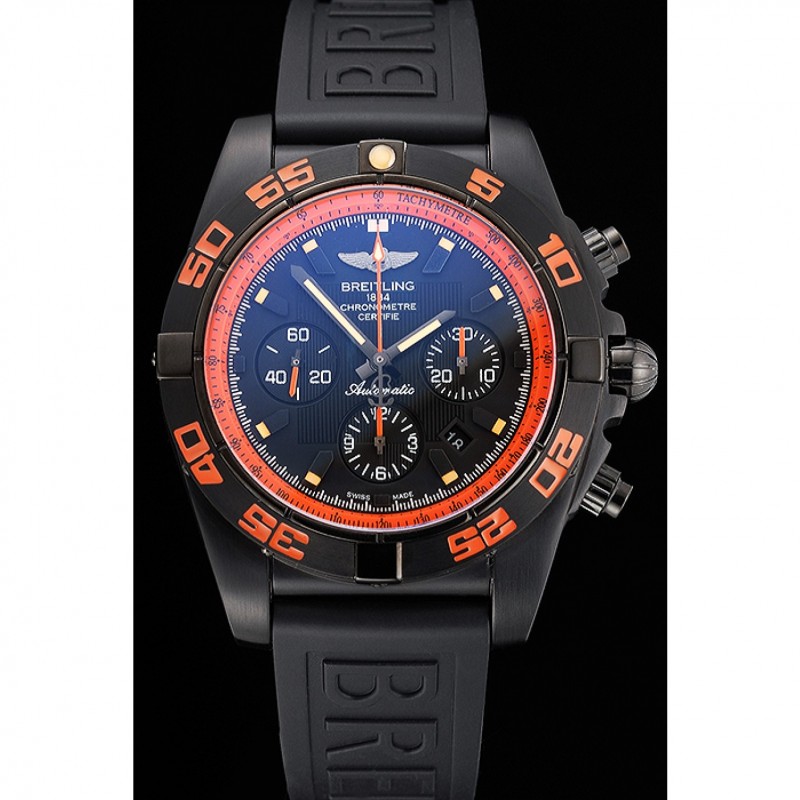 Best Replica Watches Swiss Breitling Chronomat 44 Raven Black And Orange Dial Black Case Black Rubber Strap-1