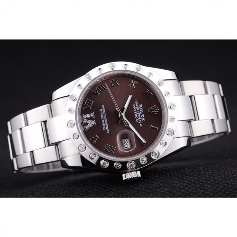 Luxury Replica Watches Rolex Datejust Diamond Bezel Brown Dial 7466-3