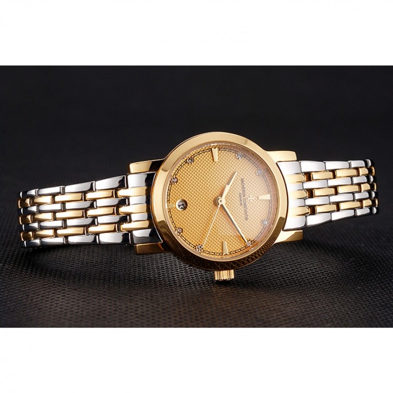 AAA Replica Watches Vacheron Constantin Fine Gold Dial With Diamonds Gold Case Two Tone Bracelet-3