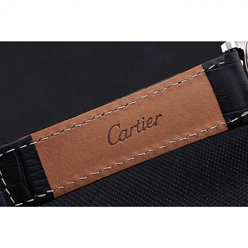 SS Cartier Ronde Second Time Zone White Dial Stainless Steel Case With Diamonds Black Leather Strap 622804-7