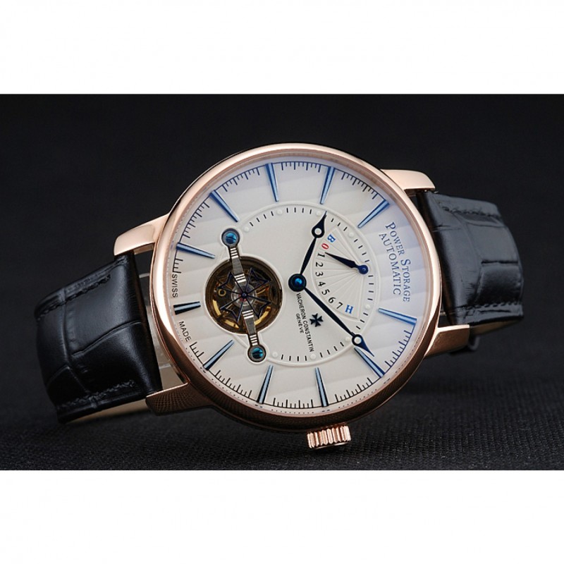 Vacheron Constantin Tourbillion Power Reserve White Dial Gold Case Black Leather Bracelet 1454272-4
