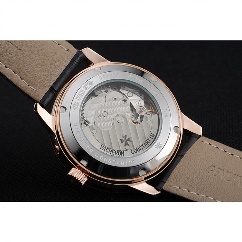 Vacheron Constantin Patrimony Power Reserve Black Dial Gold Diamond Case Black Leather Bracelet 1454269-8