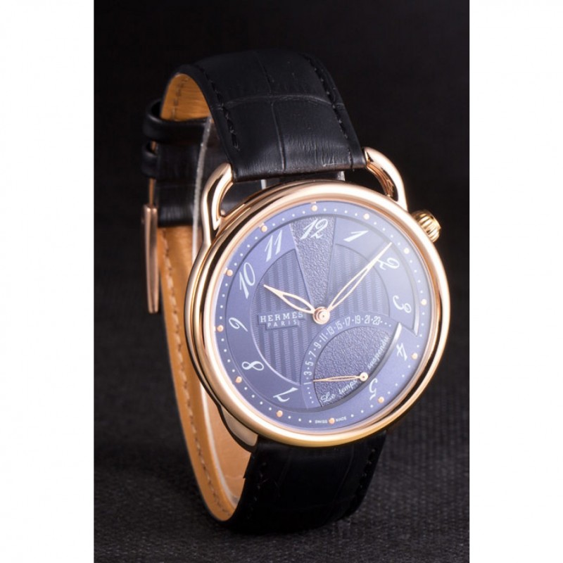 Cheap Replica Watches Hermes Classic Croco Leather Strap Navy Dial 801404-3