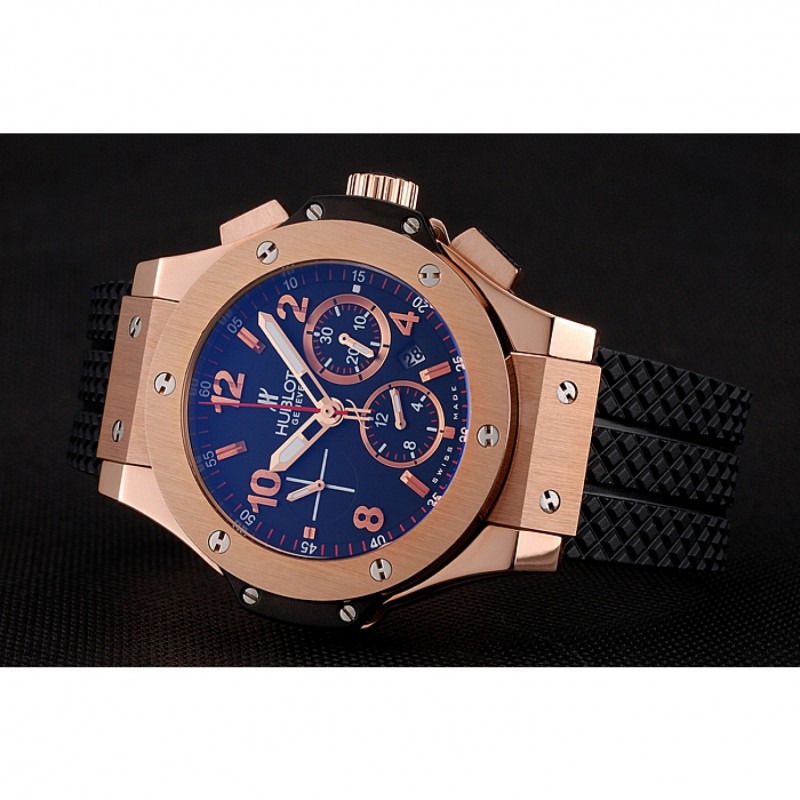 Swiss Hublot Big Bang Black Dial Rose Gold Case Black Rubber Bracelet 1453898-3