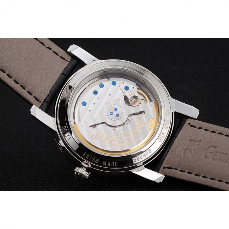 Swiss Vacheron Constantin Patrimony Quantieme Reserve De Marche Cream Dial Stainless Steel Case Black Leather Strap-7
