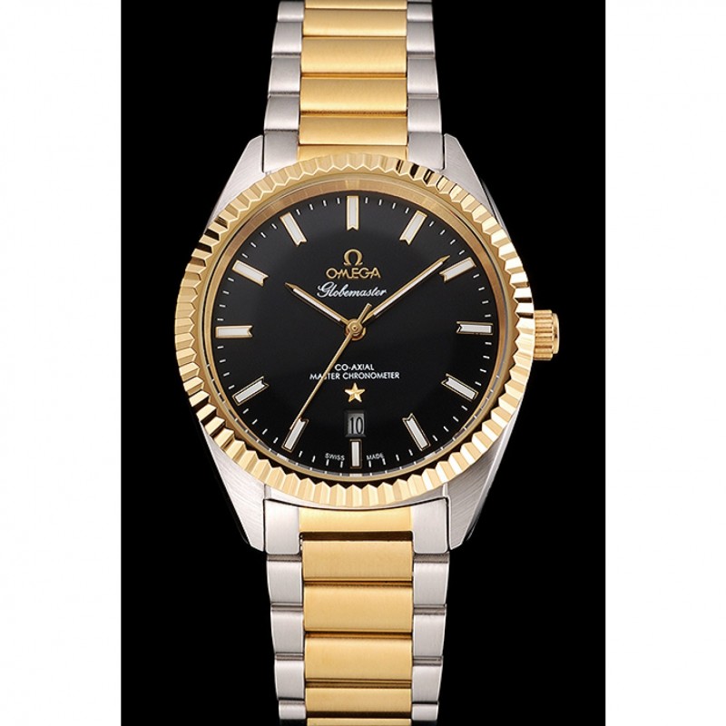 Omega Globemaster Black Dial Stainless Steel Case Gold Bezel Two Tone Bracelet-1