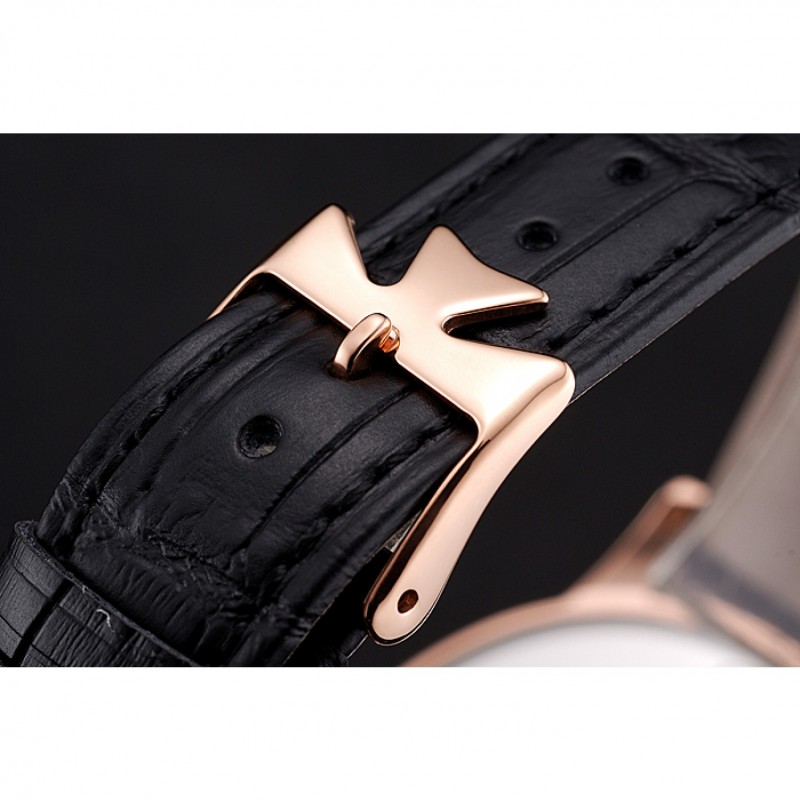 High End Replica Watches Vacheron Constantin Patrimony Chronometre Royal Black Dial Rose Gold Case Black Leather Strap-5
