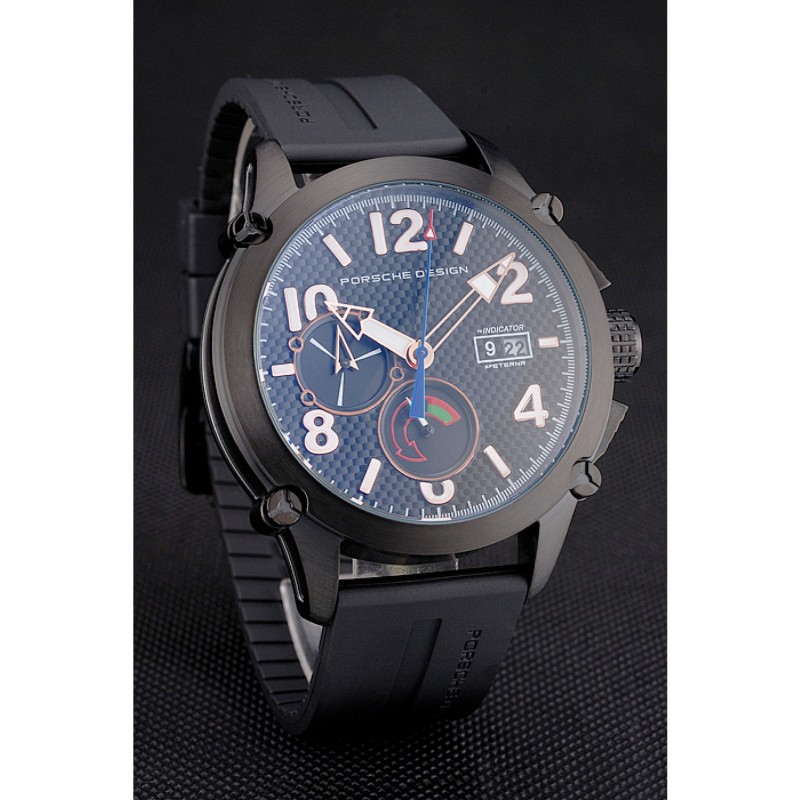 AAA Porsche Design Indicator Black Dial Gold Numerals Black PVD Case Black Rubber Strap-2