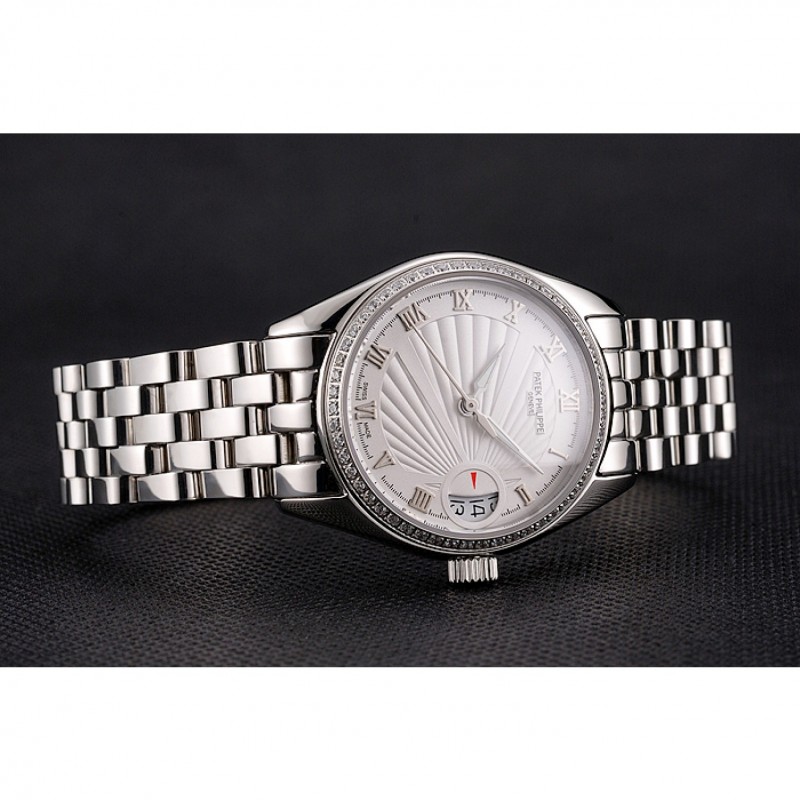 AAA Replica Watches Swiss Patek Philippe Calatrava White Dial Diamond Bezel Stainless Steel Case And Bracelet-3